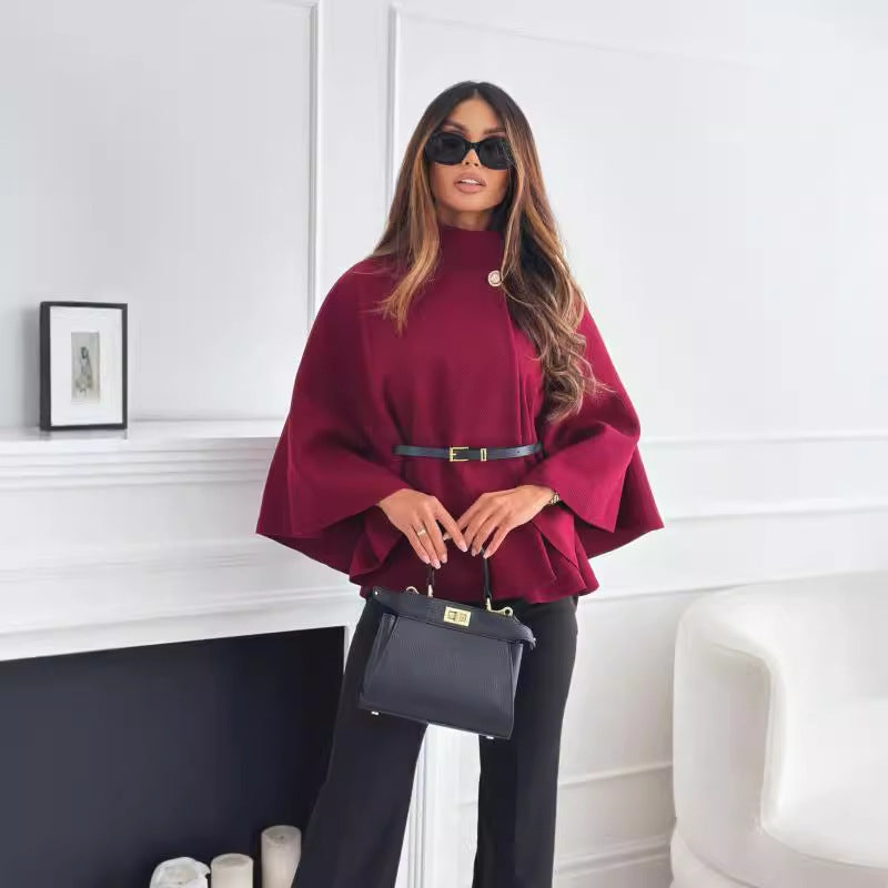 LOUISE | Modern Belted Black Poncho
