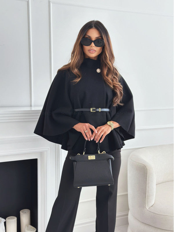 LOUISE | Modern Belted Black Poncho