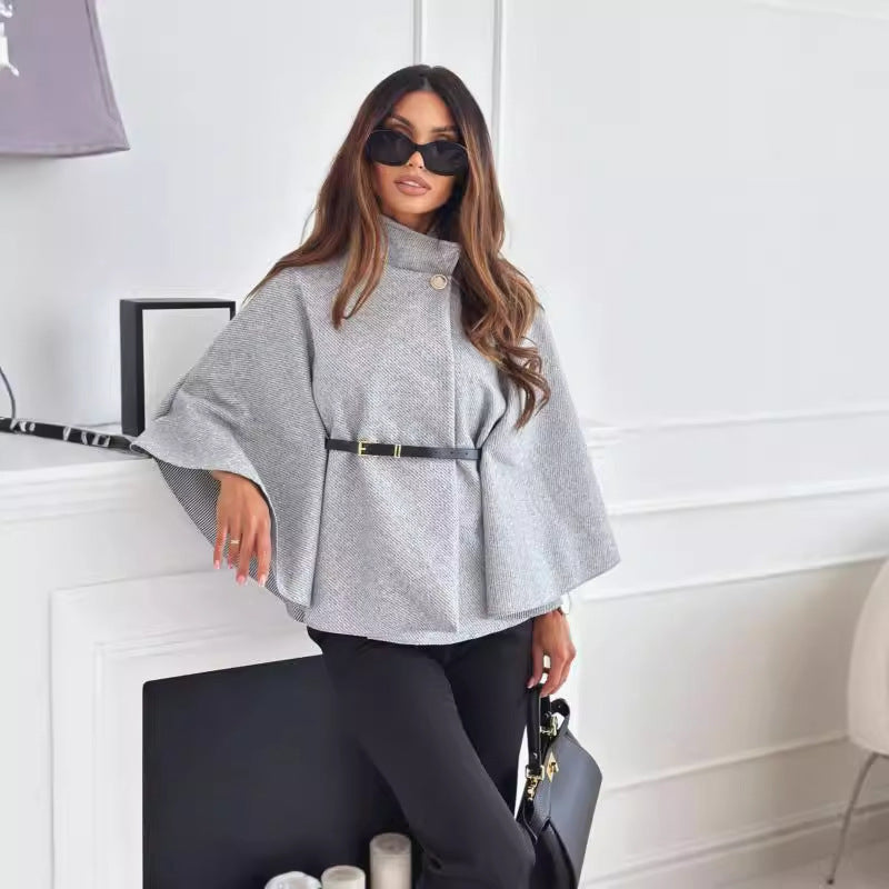 LOUISE | Modern Belted Black Poncho