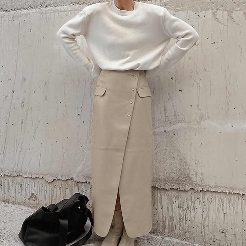 ELODIE | Retro Matte Leather Skirt